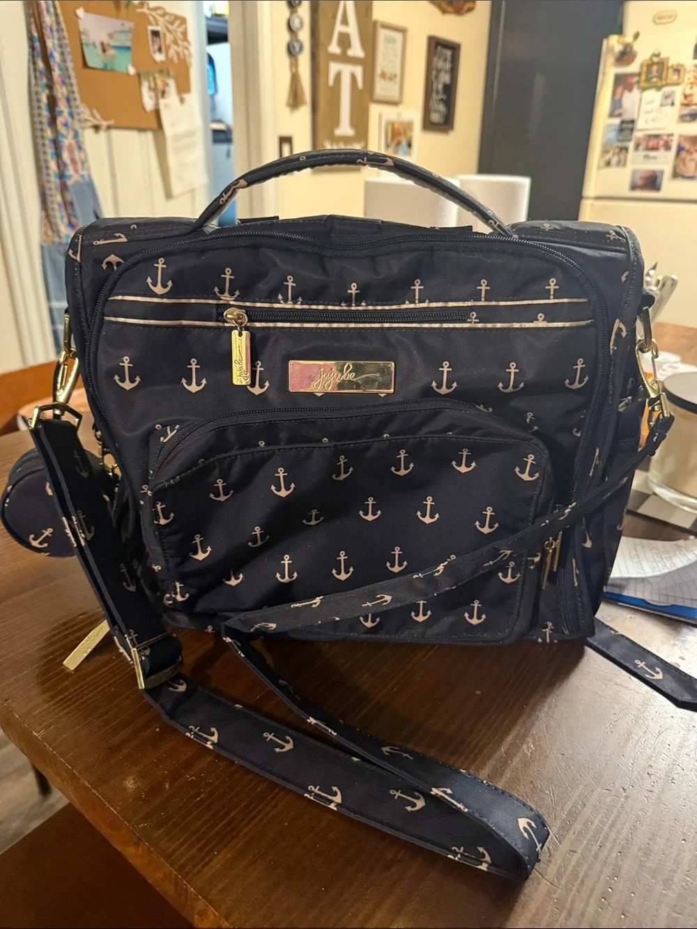 Ju-Ju-Be Navy Bag with Light Pink Anchor Print